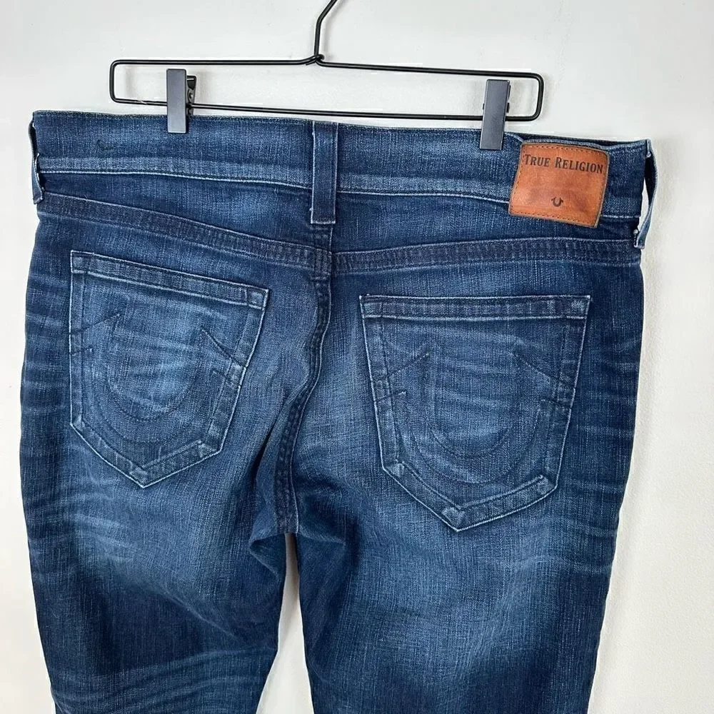 True Religion Mens Relaxed Skinny Rocco No Flap SE Dark Wash Snap Cuff Hidden Bu